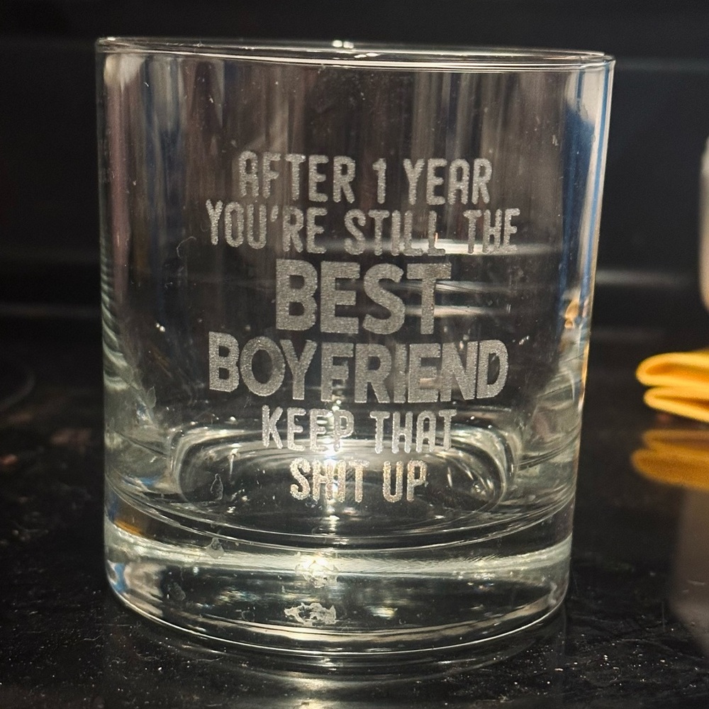 🥃Funny 1 year anniversary Best Boyfriend cocktail glass💙